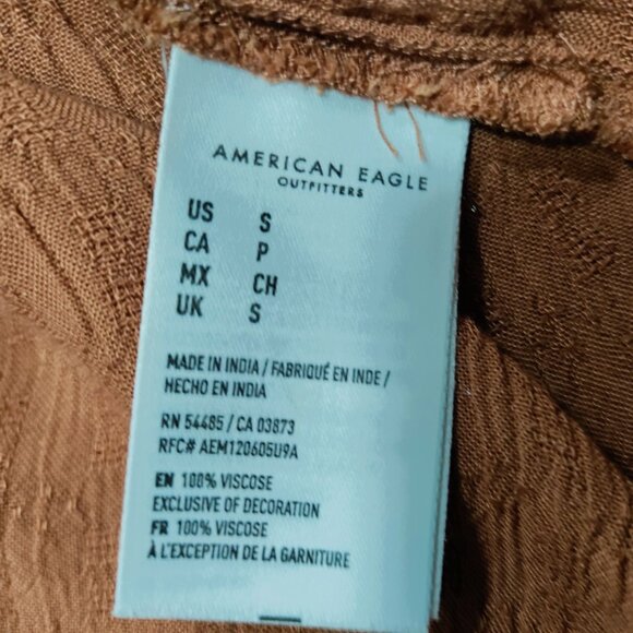 American Eagle Whimsy Boho Festival Balloon Sleeve Blouse Brown Size Small - Picture 5 of 9
